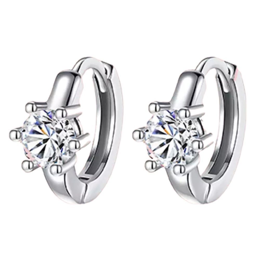 Silver Huggie Earrings Small Hoop Earring Round Women's Ear Jewelry